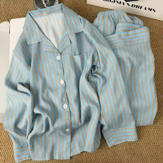Women’s Cloud Cotton Stripe Pajama Set: Loose Long Sleeve & Pants