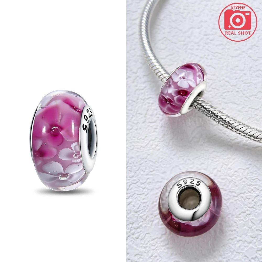 Original Rosa Glasperlen Blaue Romantische Perlen 925 Silber Charms für Frauen DIY Schmuckherstellung Armband Passend