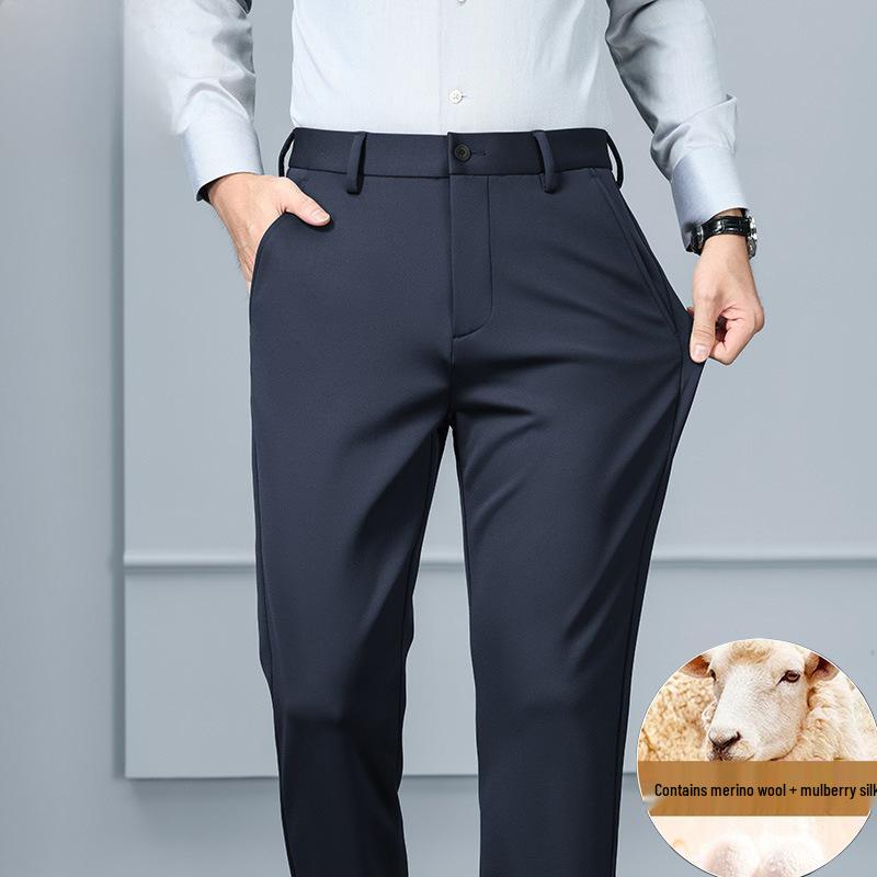 Tide Men's Lamb Wool Casual Straight-Leg Pants for Autumn/Winter - Business Casual Style