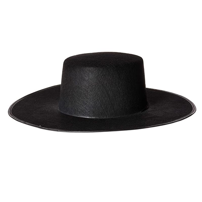 Halloween Zorro hat, big-brimmed top hat, Zorro felt hat, black masked man cosplay Zorro hat