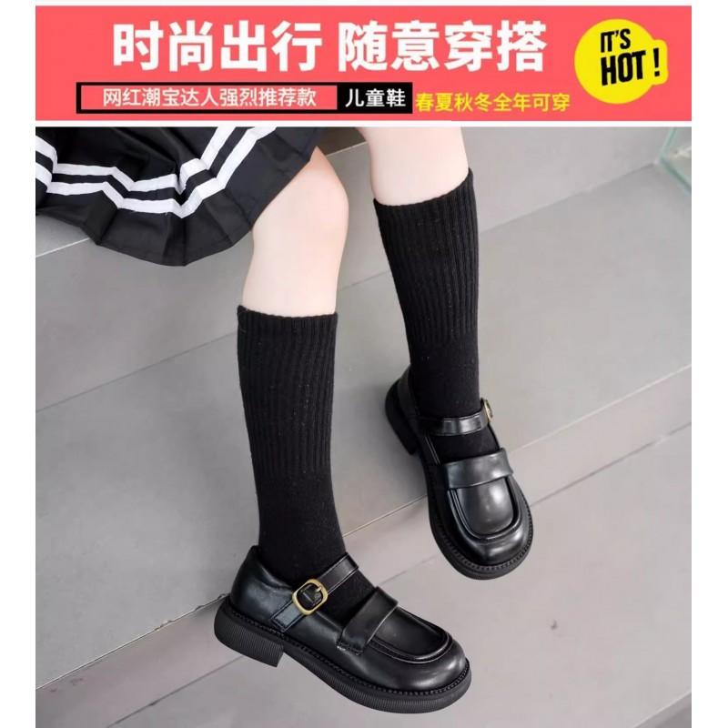 Youth Style Shoes Girls Black Leatherette Flat Shoes Fall Casual Wear Soft Sole Princess Style Slip-On Kids