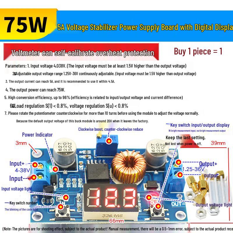 Modulo Convertitore Buck DC-DC Regolabile LM2596S: Regolatore di Tensione ad Alta Potenza da 24V a 12V, 5V, 3.3V