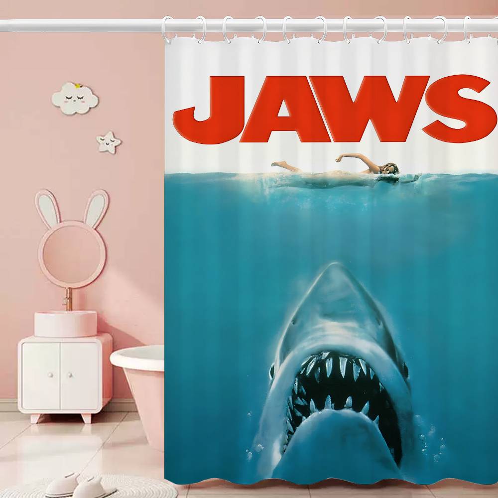 J-JAWS Movie 1pc Pattern Shower Curtain Plus Hooks Waterproof Machine Washable Polyester Fabric Abstract
