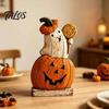 Halloween Ghost Wooden Ornaments Pumpkin Figurine, Vintage Tabletop Decor, Jack O Lantern Cute Figurines for Home Statue with Stable Base, Rustic