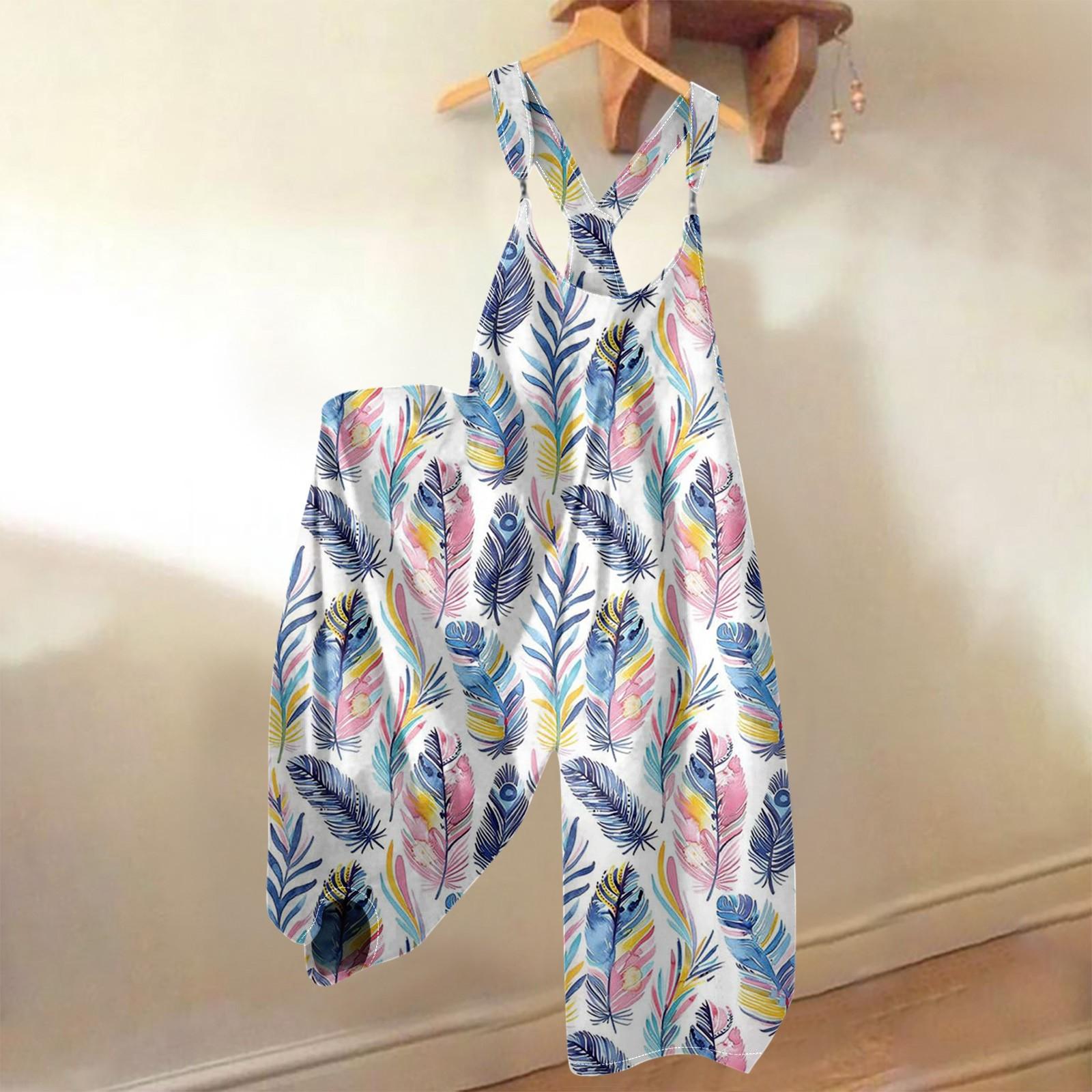 

Женский летний комбинезон с цветочным принтом в винтажном стиле (Нерегулируемые ремни) XL небесно-голубой