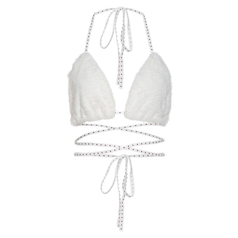 

European and American Style Spring and Summer New Women s Clothing Nightclub Versatile Solid Color Women s Fleece-Lined Halter Strap Sexy Tube Top White M
