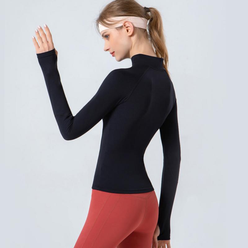 Yoga Clothes for Women, Stand-up Collar, Half-zip Tight Sports Long-sleeved, High-elastic, Quick-drying Clothes, Soft Fitness Clothes Jacket