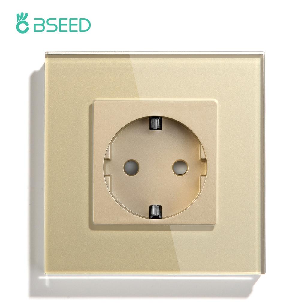 BSEED Single EU Socket Double Power Outlets Triple Electric Sockets Crystal Glass Wall Sockets White Black Gold Gray 16A