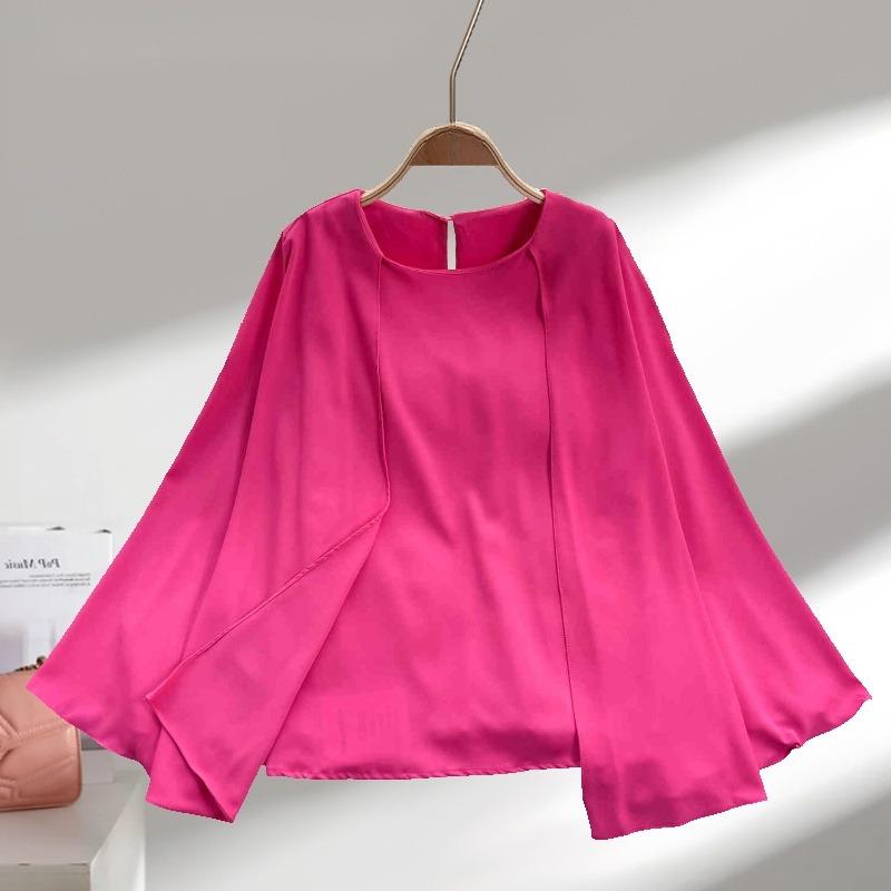 Fashion Long Sleeve Plus Size Women's Pullover Shirts Solid Temperament Summer Thin Casual Loose Tops Blouses Woman Round Neck Office Lady Shirt 26449
