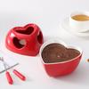 Chocolate Fondue Cup Ceramic Heart-shape With Forks Tealight Chocolate Melting Cup Mini Fondue Pot For Cheese Butter Caramel