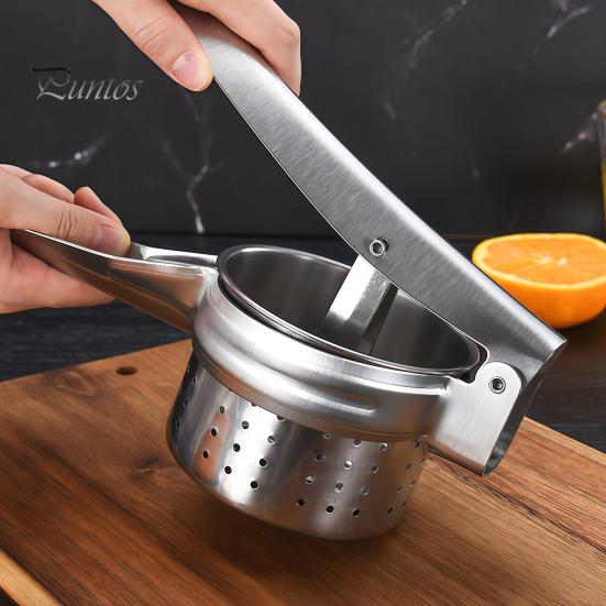 Vegetable Water Remover Stainless Steel Potato Ricer with T-shaped Handle, Handheld Manual Garlic Kitchen Gadget for Mashed Potatoes Press,