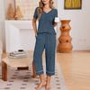 Women Casual Loose Fit Short Sleeve T Shirt and Capri Pants Loungewear Set Homewear Soft Fabric Comfortable Fit