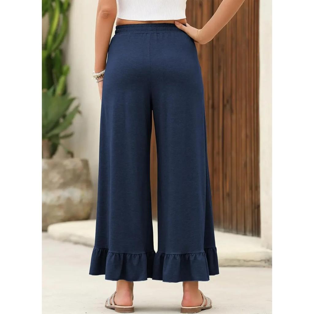 Summer New Loose Casual Thin Home Pants Women's Nine Points Pants Can Wear outside Lotus Leaf Edge Pants Comfortable Home Clothes