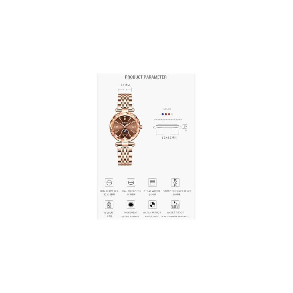 Rose Gold Women's Watch Crystal Waterproof Stainless Steel Business Style Cute Gift for Her