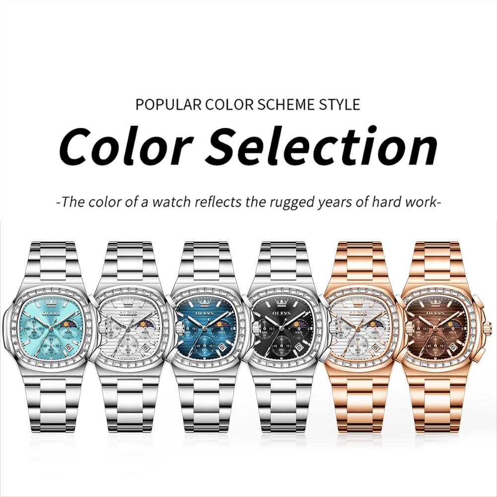 OLEVS 44MM Mens Watch Original Luxury Trendy Square Quartz Watch Moon Phase Waterproof Luminous Watches For Man Box Gift 3739