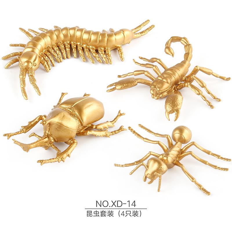 Simulation Poultry Animal Model Gold Edition Mini Chicken Duck Goose Dragonfly Lizard Insect Set Toy