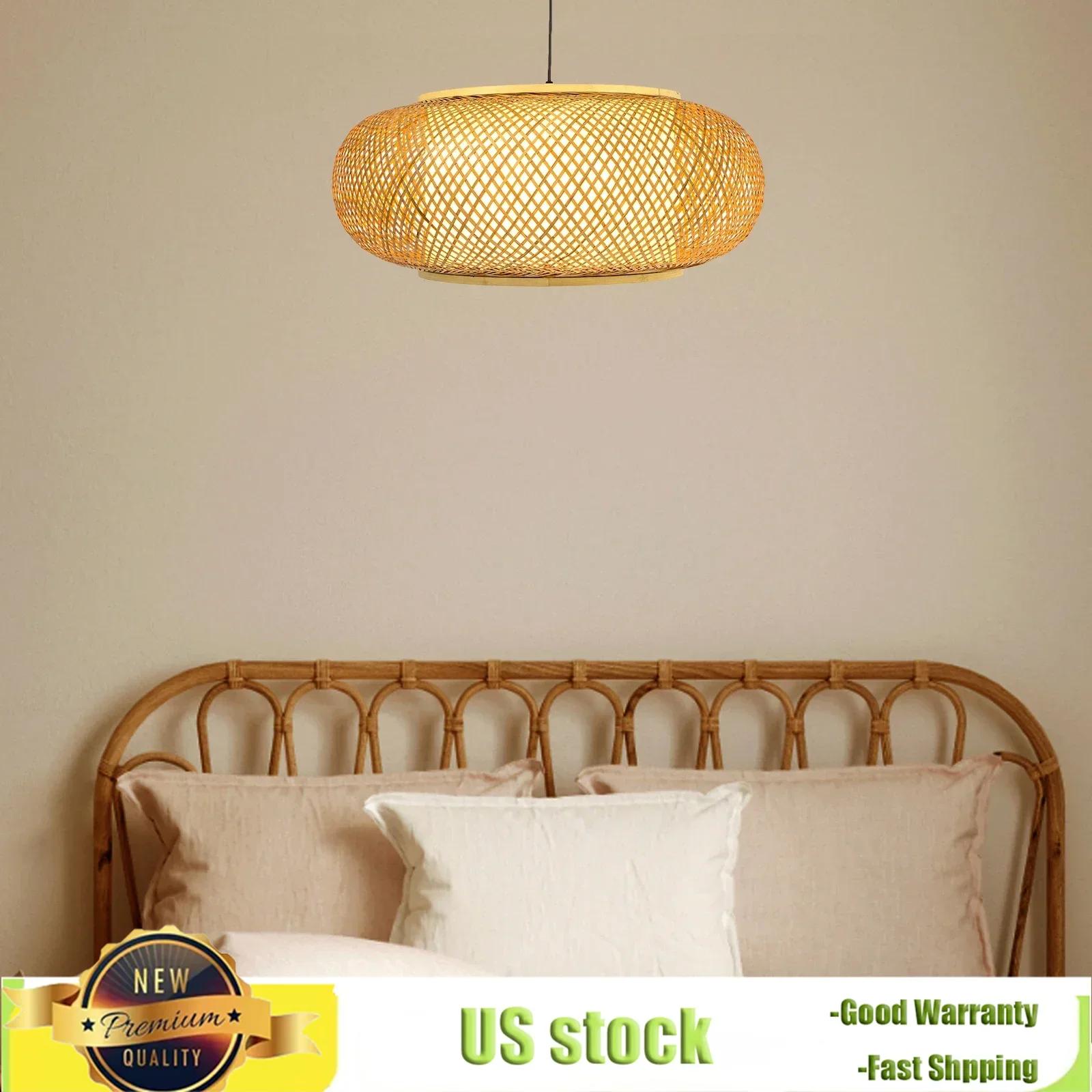 

Bymaocar Bamboo Willow Rattan Sunshade Pendant Light with Black Light Wire,Wide Voltage Indoor Lighting with E26/E27 Lamp Holder 80-260V