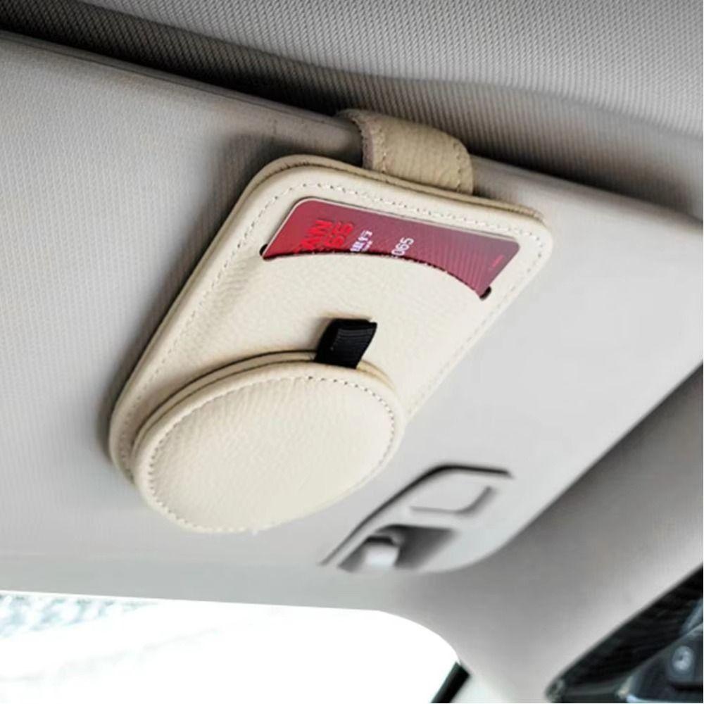 Cowhide Leather Sun Visor Sunglasses Frame Magnetic Ticket Card Holders  for Car Interior
