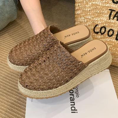 Fashion Vintage Woven Design Platform Slippers Women Fashion Casual Slide Sandals Summer Comfortable Wedges Beach Sandal Scarpe Da Donna
