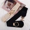 PU Leather OT Buckle Wide Side Waist Belt Korean Waist Strap Women Waistband Coat Dress Decorative
