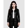 Womens PU Leather Trench Coat Mid-Length Slim Fit Turn-Down Collar Elegant Office Wear 2026