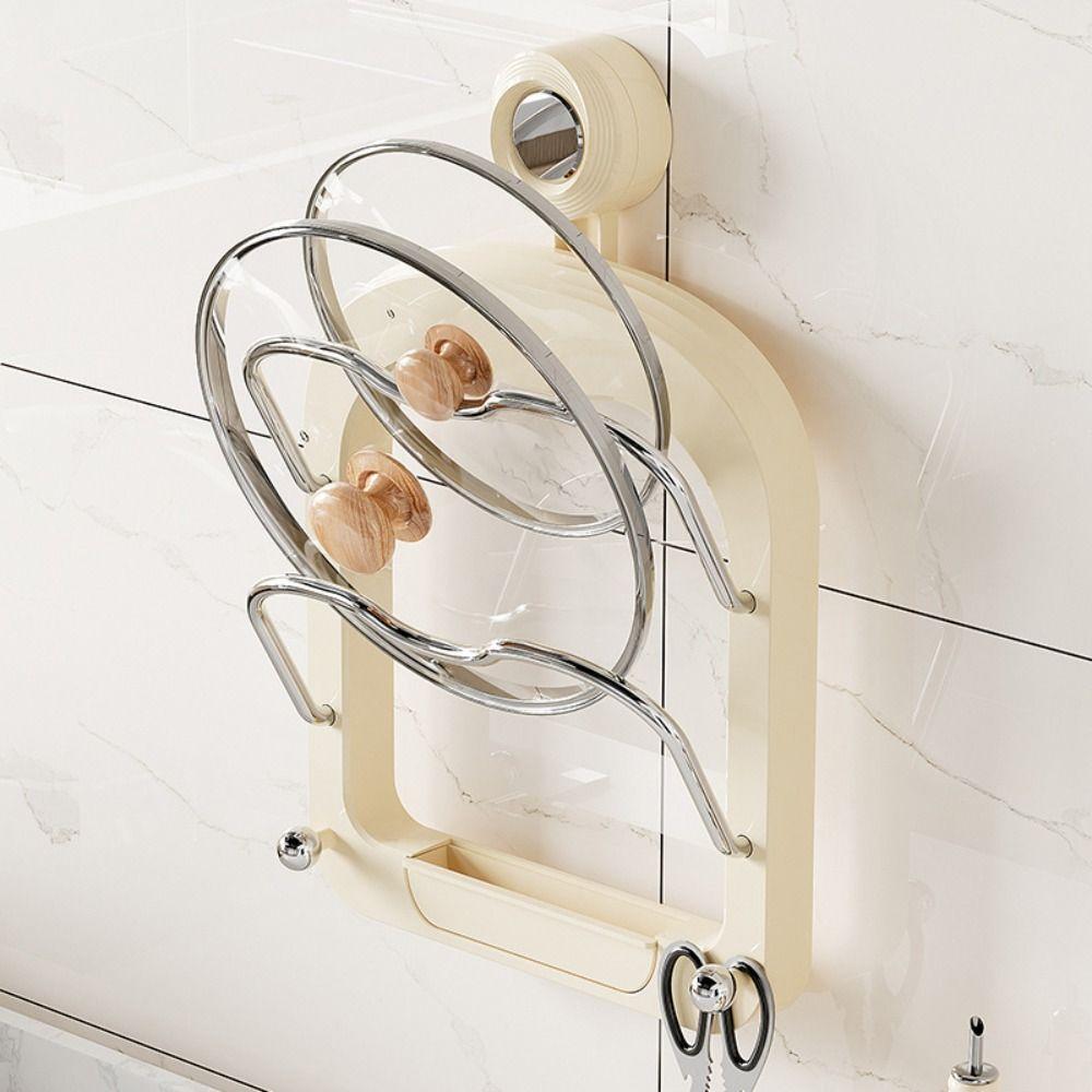 Wall Mounted Pot Lid Holder Punch-Free Pot Lid Rack Practical Pan Cover Storage Holder