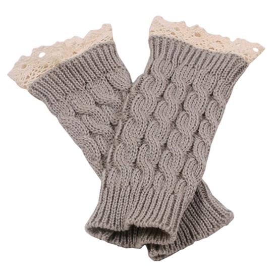 Winter Women Fashion Lace Trims Fingerless Knitted Mitten Wrist Warmer Gloves