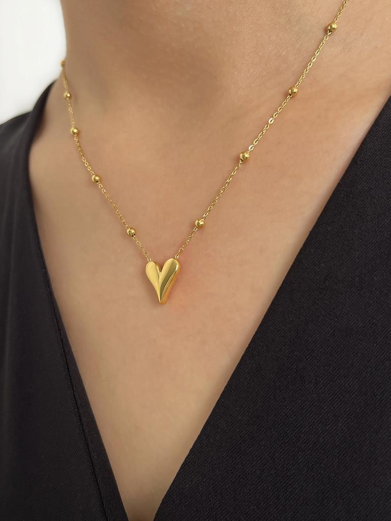 Peri'sbox Dainty Gold Pvd Plated Bead Chain Love Heart Pendant Necklace Women's Waterproof Stainless Steel Jewelry Non Fade