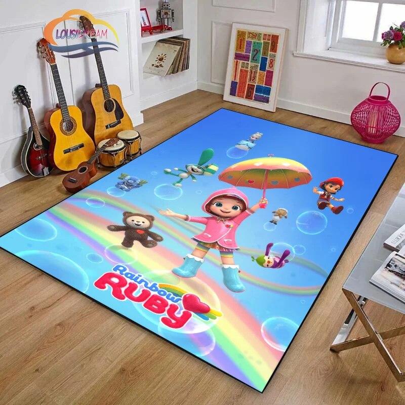 3D Printing Rainbow Ruby Series Carpet Lulu and Bear Cartoon Living Room Bedroom Non-slip Rug Soft Play Area Floor Mat Girl Gift