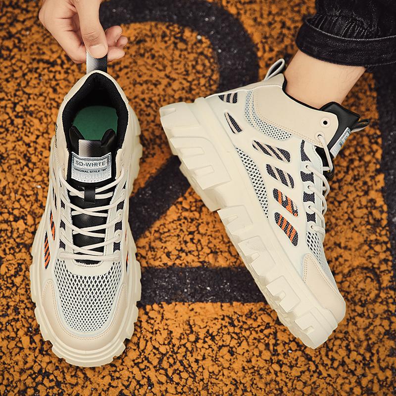 2024 Men's Casual Sports Shoes Breathable Mesh Work Clothes Shoes Thick Soles Anti Slip Board Shoes Fashionable Sports Sneakers