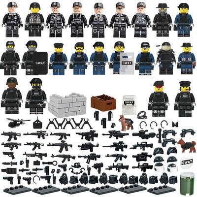 22 szt. MOC wojskowy zespół SWAT z futerałem na broń pies policyjny kuloodporna tarcza klocki
