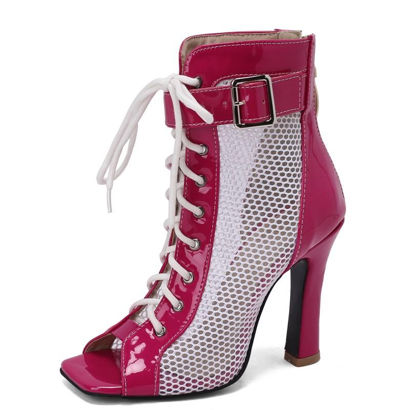 Peep Toe Women Ankle Boots Shoes 2025 Sexy Pink Blue White High Heels Summer Sandals Ladies Lace-up Dance Party Shoes Big Size