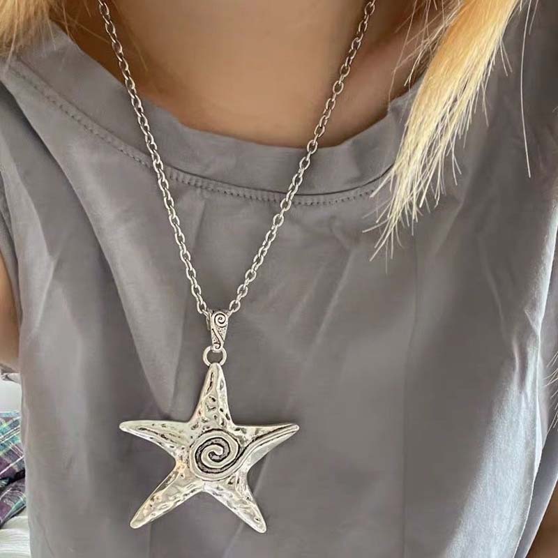 Exaggerated Metal Big Starfish Pendant Necklace for Women Gothic Hip Hop copper Color Pentagram Star Chain Necklace Y2K Zircon