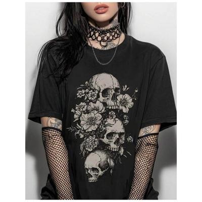 Floral Skull Gothic Graphic T-Shirt Funny Witch Grunge Gothic Top 220G100% Cotton Heavyweight Gift Tee Unisex,skull Flower Shirt