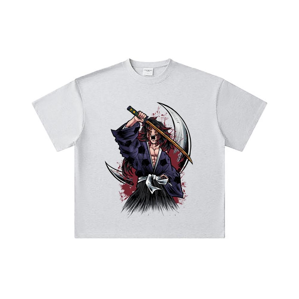 260 GSM Double Yarn 32 Count 100% Cotton Demon Slayer V5 Kokushibo Print Unisex Heavy Cotton T Shirt