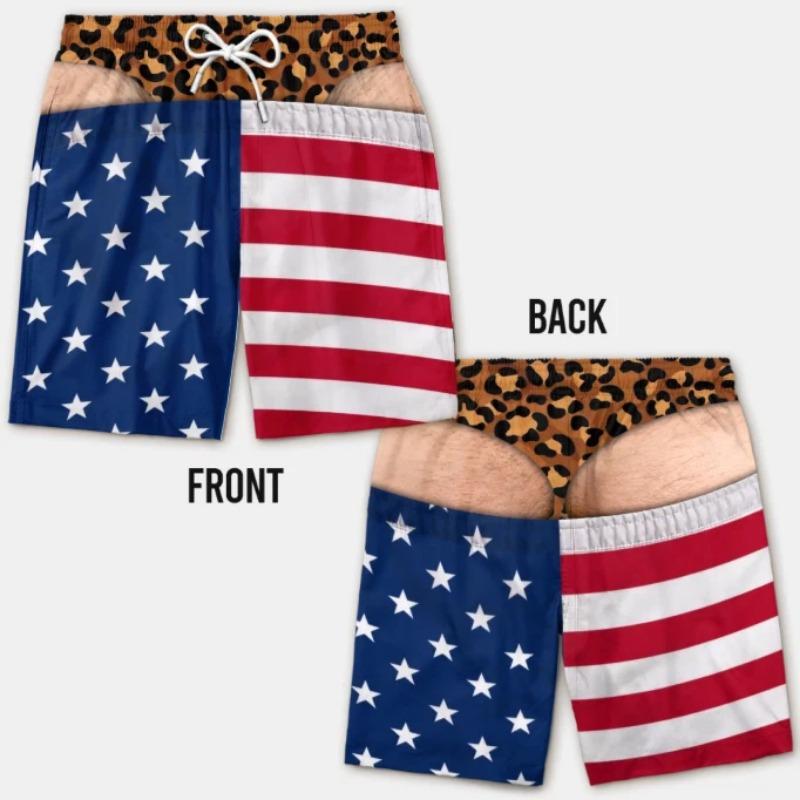 Funny Men Swim Trunks Personalized Hairy Butt Print Beach Shorts, Bathing Suit, Bachelor Party Short, Big Booty Gag Gift for Him