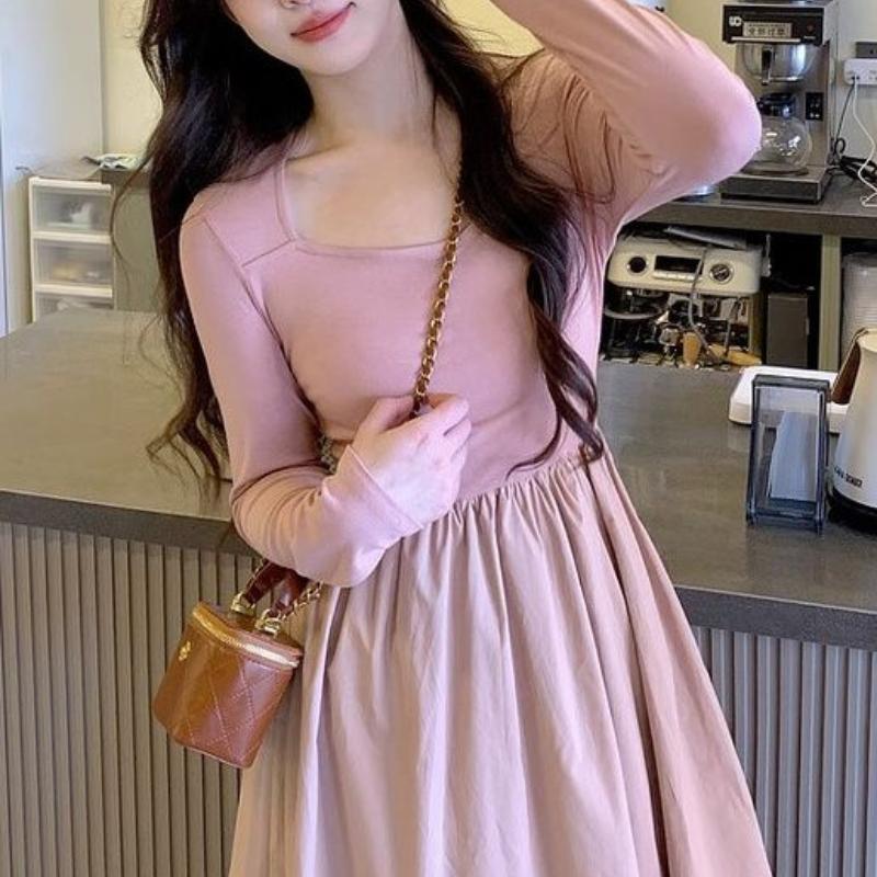 

Французское платье из розового велюра с квадратным вырезом, длинными рукавами, высококачественного кроя, приталенное, с элегантной юбкой макси 2XL