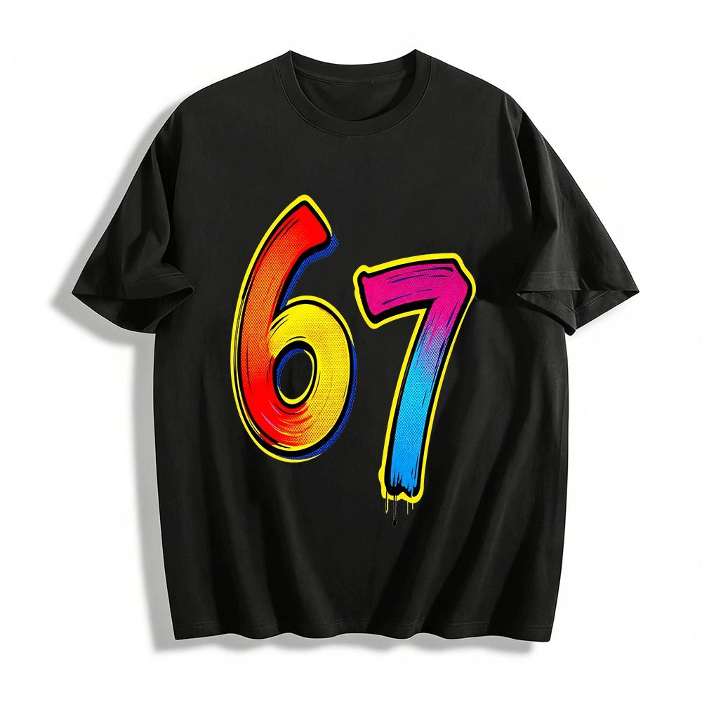 

Graffiti Style Number 67 Print Casual Loose Short Sleeve T-Shirt Pure cotton T-shirt XXS