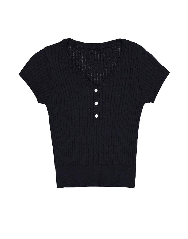 Amaps Button Cable V-Neck Knit - Black Free