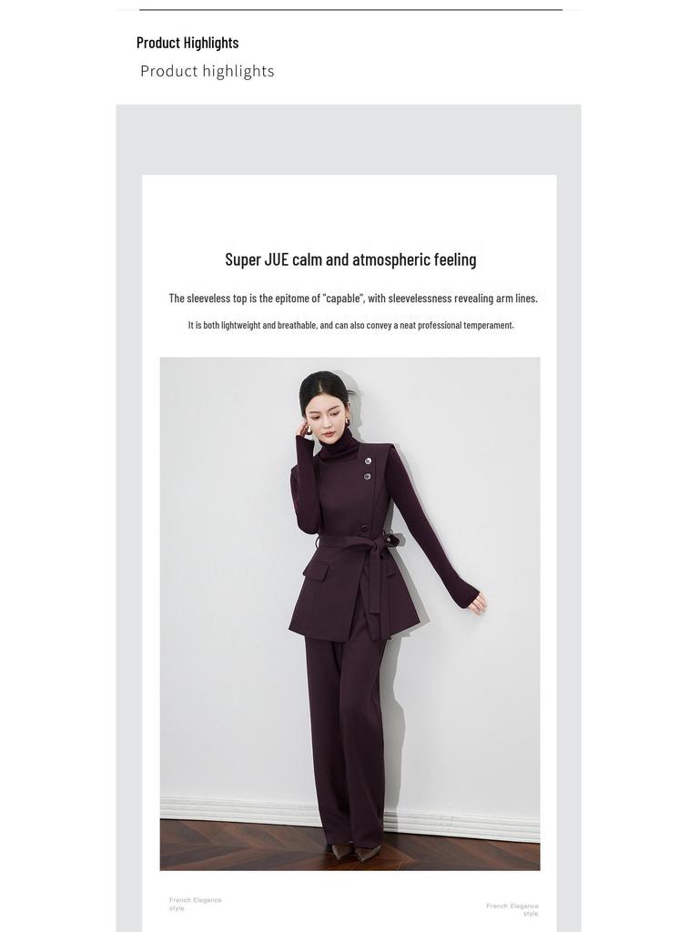 High-Quality Western Style Slim Fit Long Vest & Micro Flare Pants Two-Piece Set