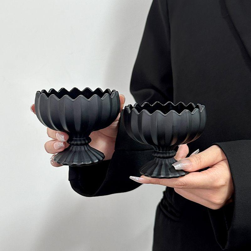Premium Obsidian Dessert Salad Ice Cream Bowl Home Use Ice Cream Glass Cup Mug High Footed Drinking Cup Yogurt Ice Cream Cup