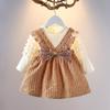 Spring Autumn Baby Girl Fake Two Piece Long Sleeve Dress 0-3 Years Old Infant Toddler Stylish Princess Dress