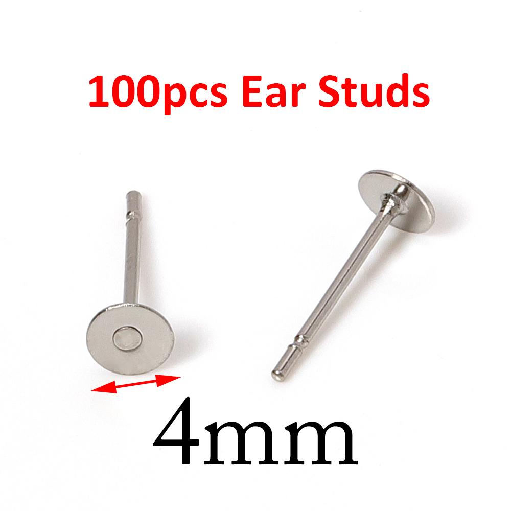 100pcs Gold Color 316L Stainless Steel Earring Studs DIY Ear Blank Post Pins 3-12mm Flat Round Tray Base Ear Jewelry Making DIY
