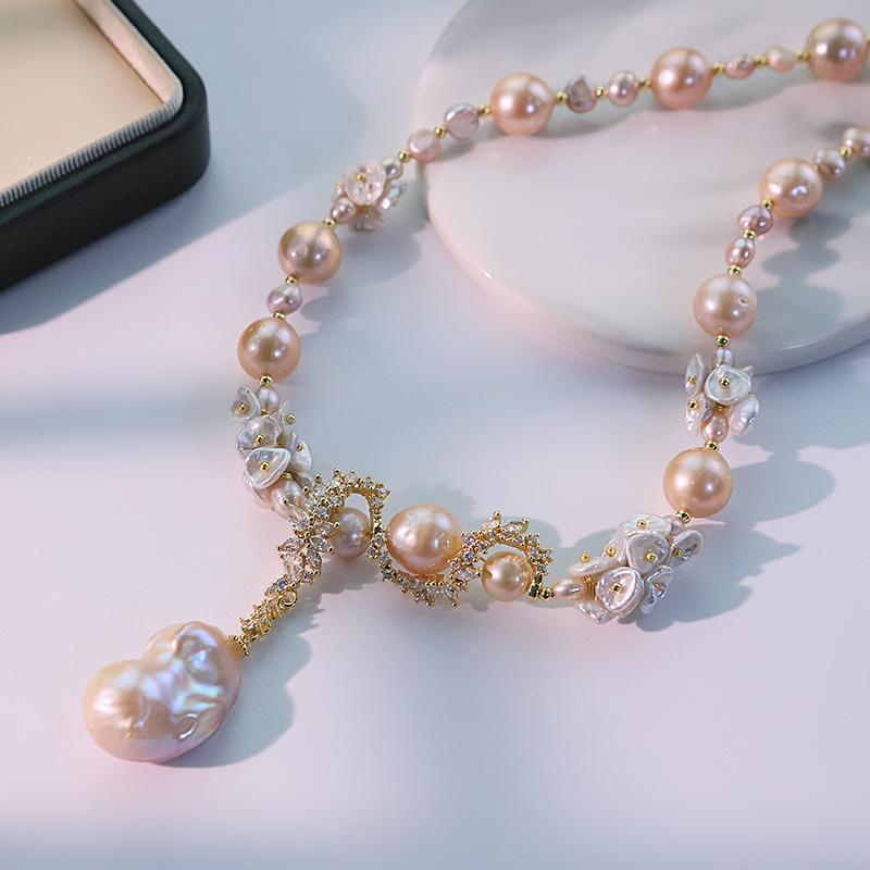 Baroque Natural Freshwater Pearl Snake Flower Vine Zircon Necklace Creative Design High-Quality Necklace Women s Jewelry GN0811