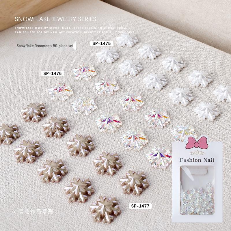 

White Snowflake Nail Art Accessories – 50pcs Resin Rhinestones for Christmas Nails