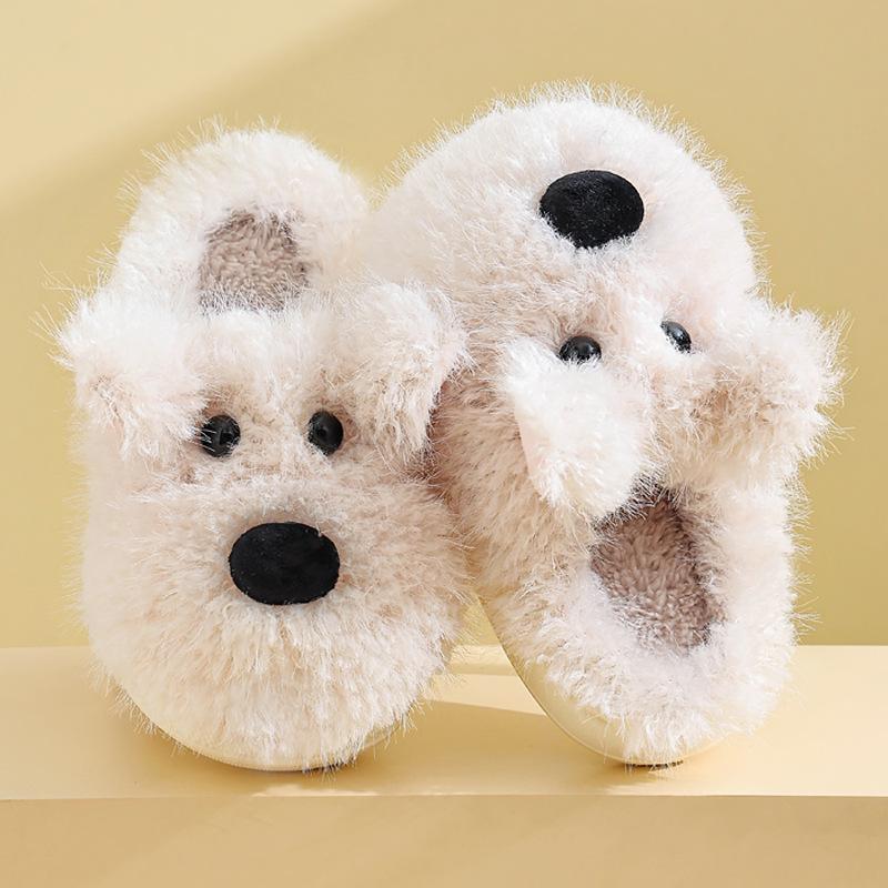 Westie Puppy Cotton Slippers - Girls' Warm Autumn/Winter Indoor Fur Slippers