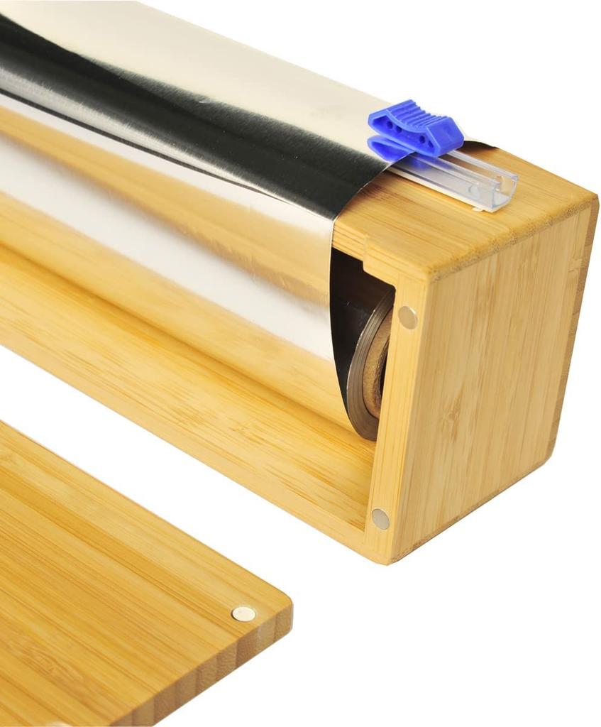 Dsnirasy Wrap Slide Bambus Frischhaltefolie Wrap Glatte Schneidefunktion BBQ Hochwertiges Aluminiumfolien-Set Cutter, Hülle, Cutter & 30cm50m