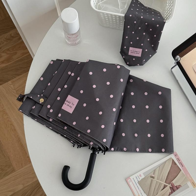 Polka Dot Folding Umbrella Uv Protection Lightweight Compact Portable Sun Rain Umbrella For Travel Outdoor Daily Use Beach