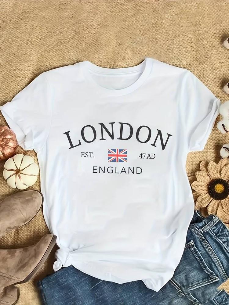 Fit Cotton Value Tshirt Ladies London Print Shirt British Uk Flag Unisexs Tops S