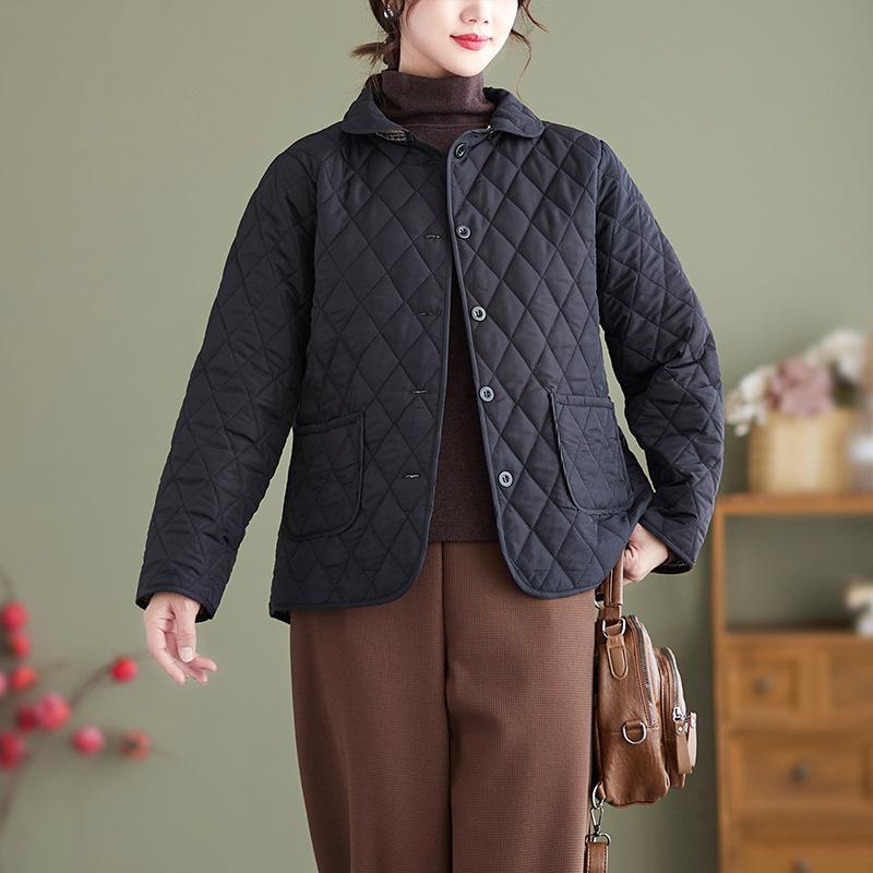 

Women s ort Quilted down Cotton Jaet Lightweight id Pattern Faionable Retro Sle for Middle-Aged And ly Mothers XXXL чёрный